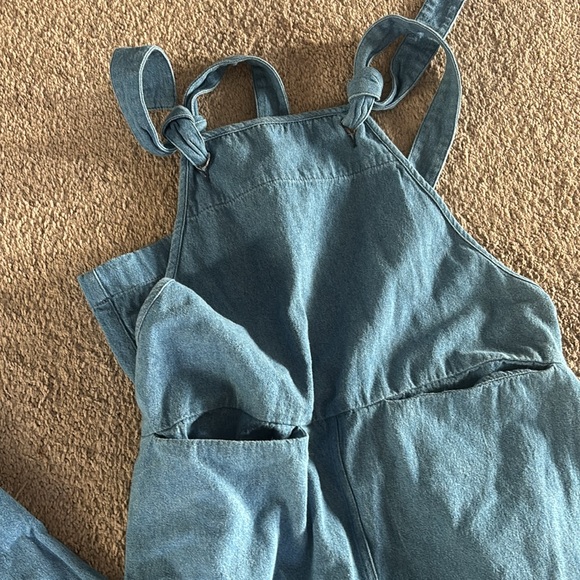 Beaton linen blue denim pull on overalls - Picture 2 of 6